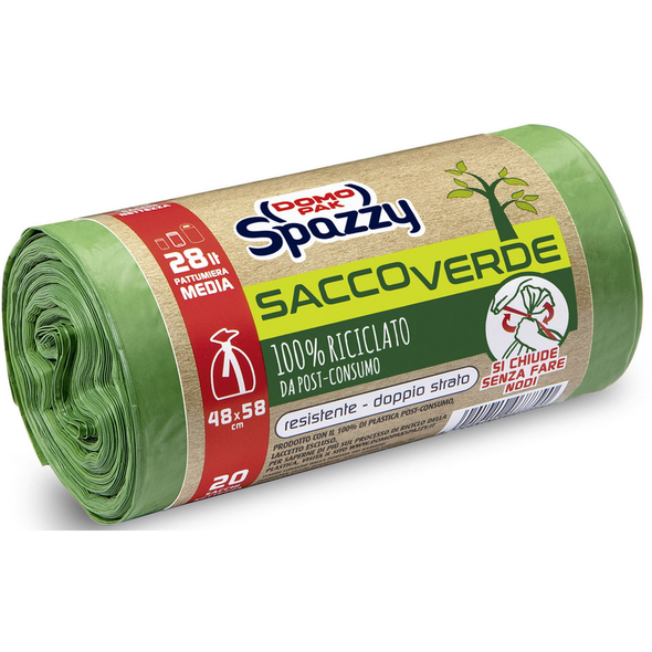 DOMOPAK SPAZZY SACCO VERDE PATTUMIERA 48x58 CM 28 LT 20 PZ 