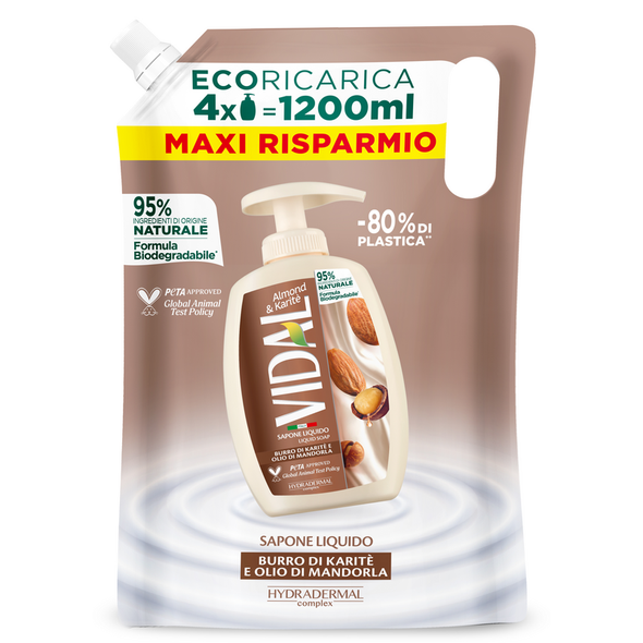 VIDAL SAPONE LIQUIDO ECORICARICA 1200 ML ALMOND & KARITE'