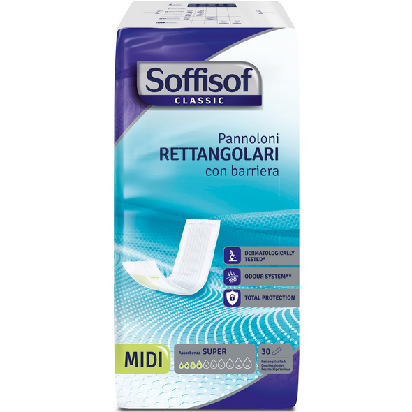 SOFFISOF PANNOLONI ADULTI RETTANGOLARI MIDI CON BARRIERA 30 PZ DISPOSITIVO MEDICO CE DI CLASSE 1