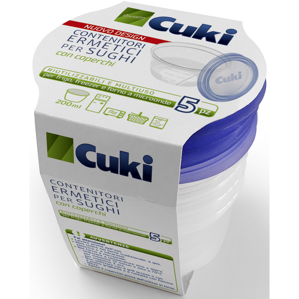 CUKI CONTENITORE ERMETICO IN PLASTICA PER SUGHI CON COPERCHIO 200 ML 5 PEZZI