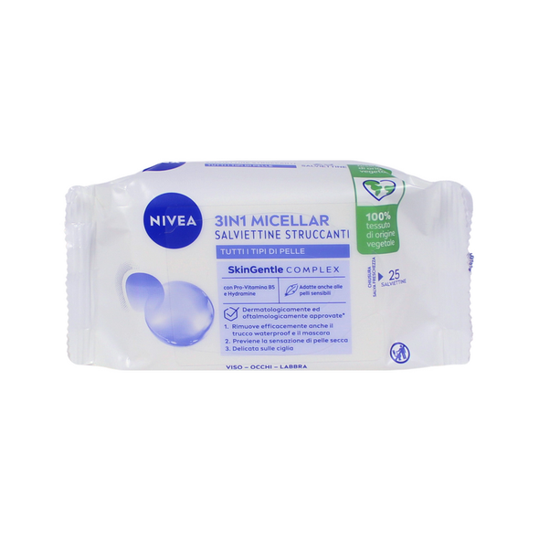 NIVEA VISO SALVIETTE ACQUA MICELLARE STRUCCANTE 3in1 TUTTI I TIPI DI PELLE 25 PZ