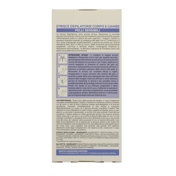 PIUME STRISCE DEPILATORIE CORPO e GAMBE CON OLIO DI MANDORLE DOLCI BIO & VITAMINA A PELLI SENSIBILI 16 PZ