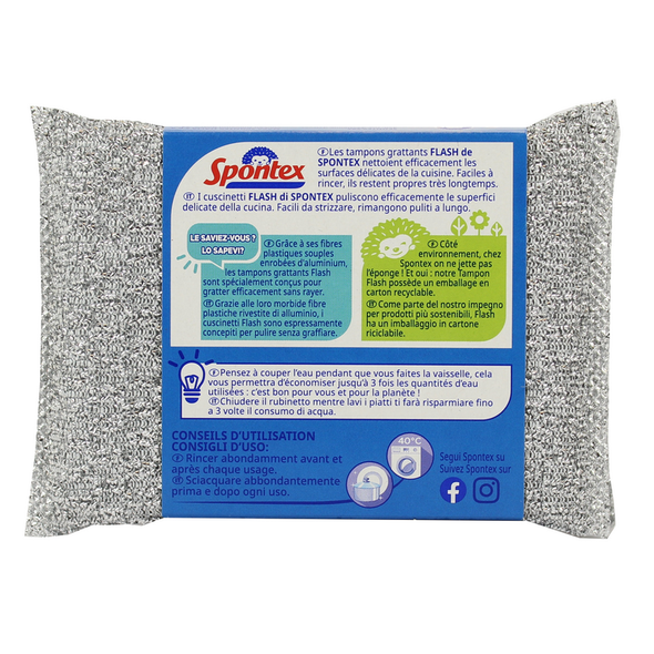 SPONTEX 2 FLASH SPUGNA IN FIBRE PLASTICHE DI ALLUMINIO NON RIGA 2 PZ.