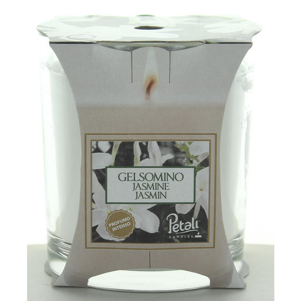 PETALI CANDELA PROFUMATA AL GELSOMINO IN BICCHIERE DI VETRO 170 GRAMMI ARDENZA 45 ORE