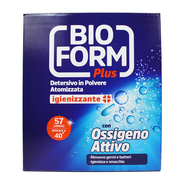 BIOFORM PLUS IGIENIZZANTE CON OSSIGENO ATTIVO DETERSIVO BUCATO LAVATRICE IN POLVERE FUSTO 50+7 LAVAGGI KG 2,850