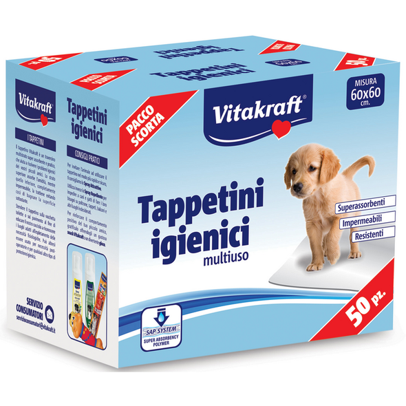 VITAKRAFT TAPPETINI IGIENICI ANIMALI CANE E GATTO CM 60x60 50 PZ