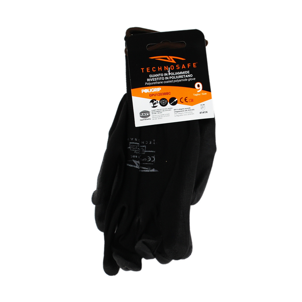 TECHNO SAFE GUANTI DA LAVORO SINTETICO SPALMATO IN POLIURETANO TAGLIA 9 NERO
