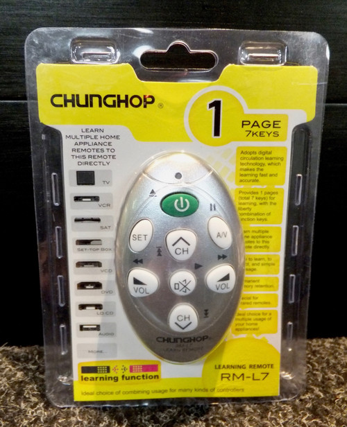 Chunghop 7 Key Universal Learning Remote Control RML7 for TV, DVD, STB, CD, VCR, Sat, VCD, etc. etc.