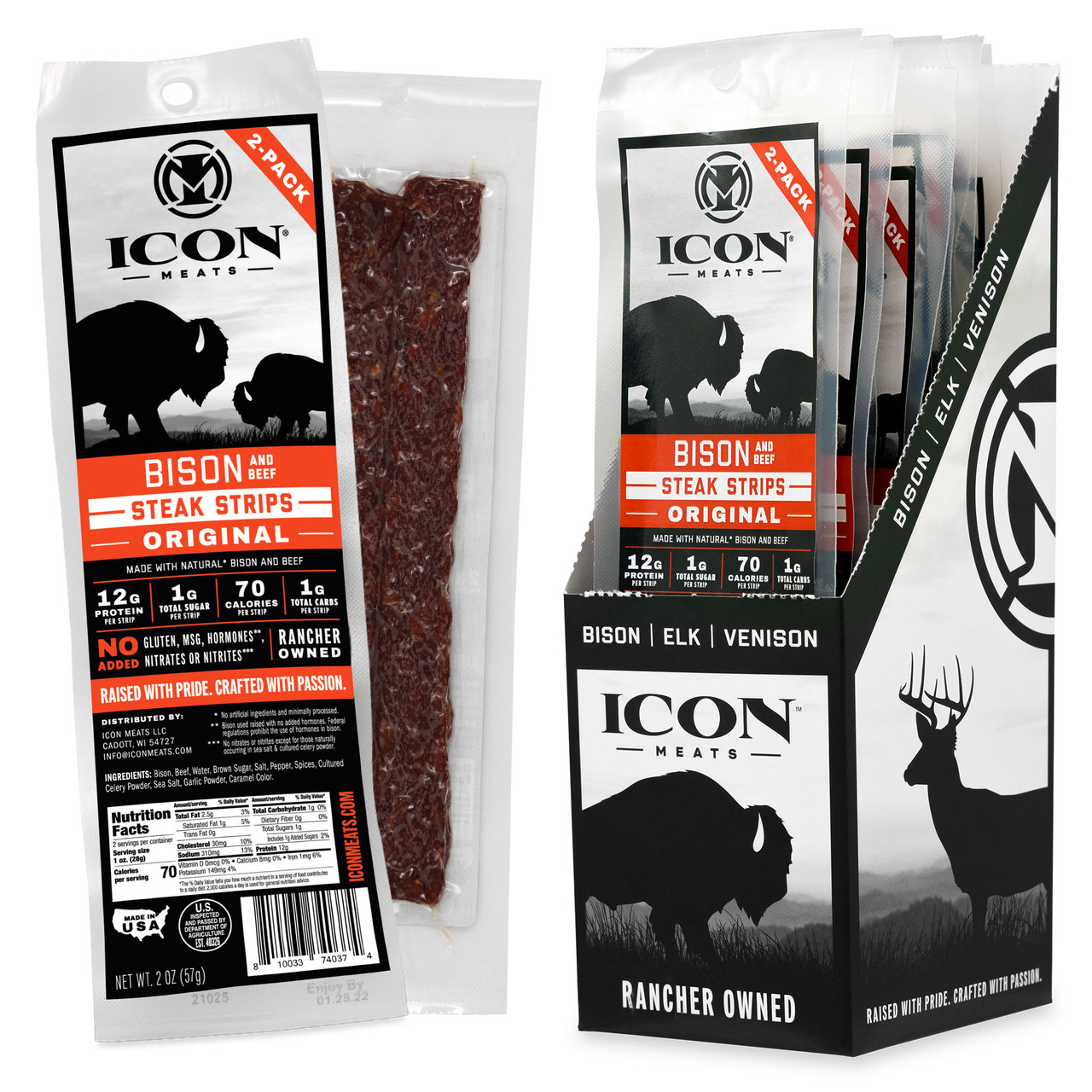 Bison Jerky Steak Strips ICON Meats Award Winning Snacks