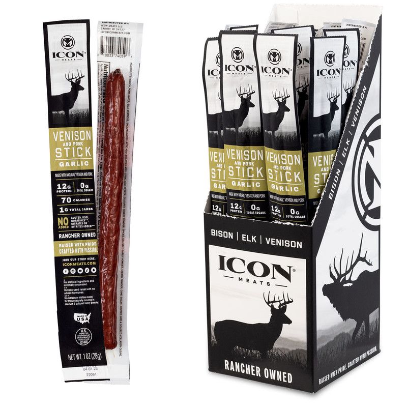 Single and 4 pack Venison Garlic Snack Sticks