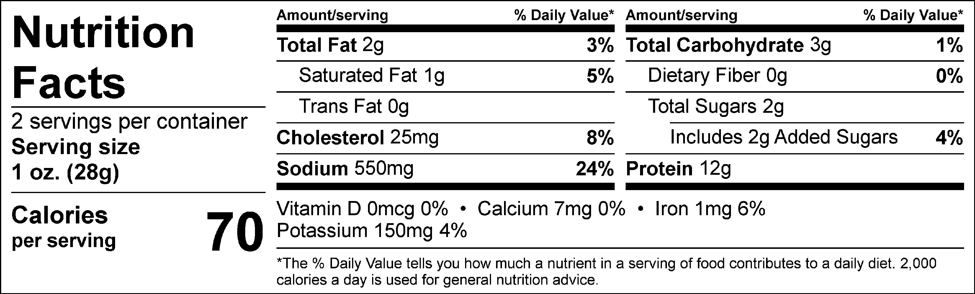 Bison and Beef Savory Jerky Steak Strip nutritional info.