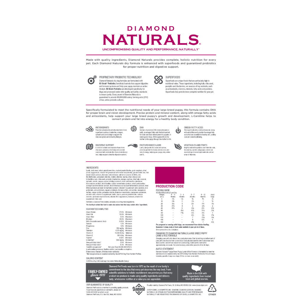 Diamond Naturals Large Breed Lamb and Rice Formula Dry Puppy Food