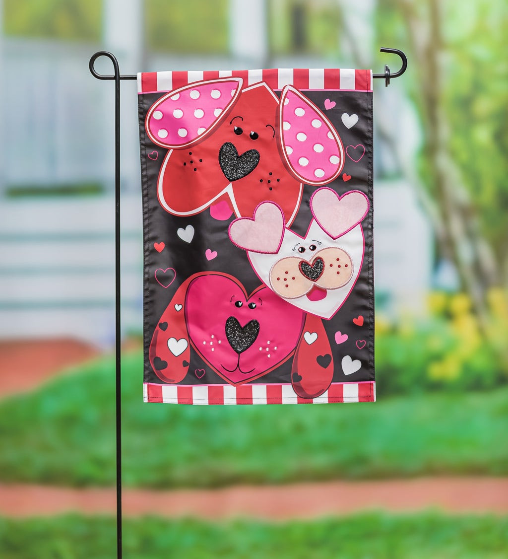 Puppy Love Applique Garden Flag
