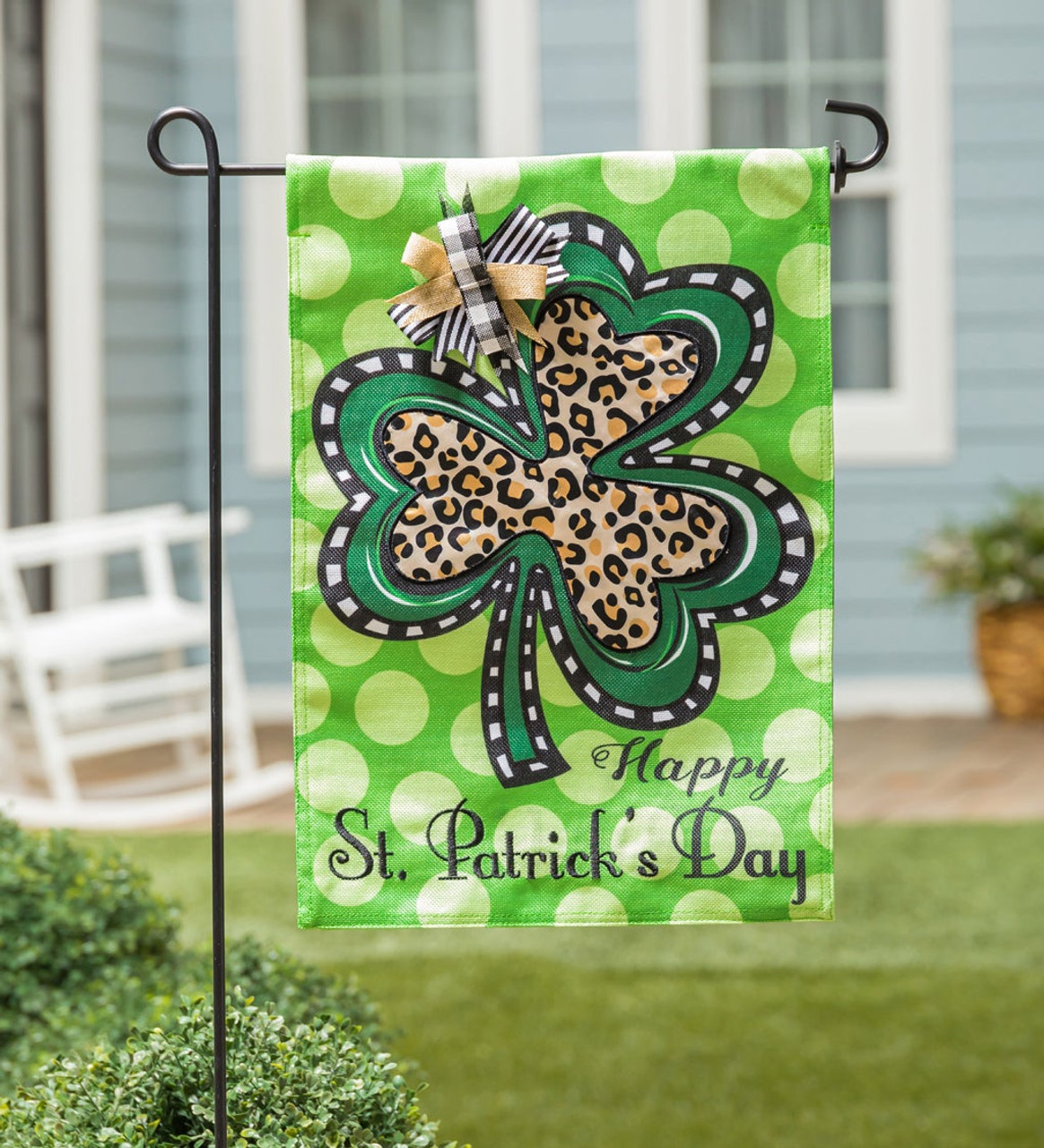 Evergreen Enterprises Animal Print Shamrock Burlap Garden Flag