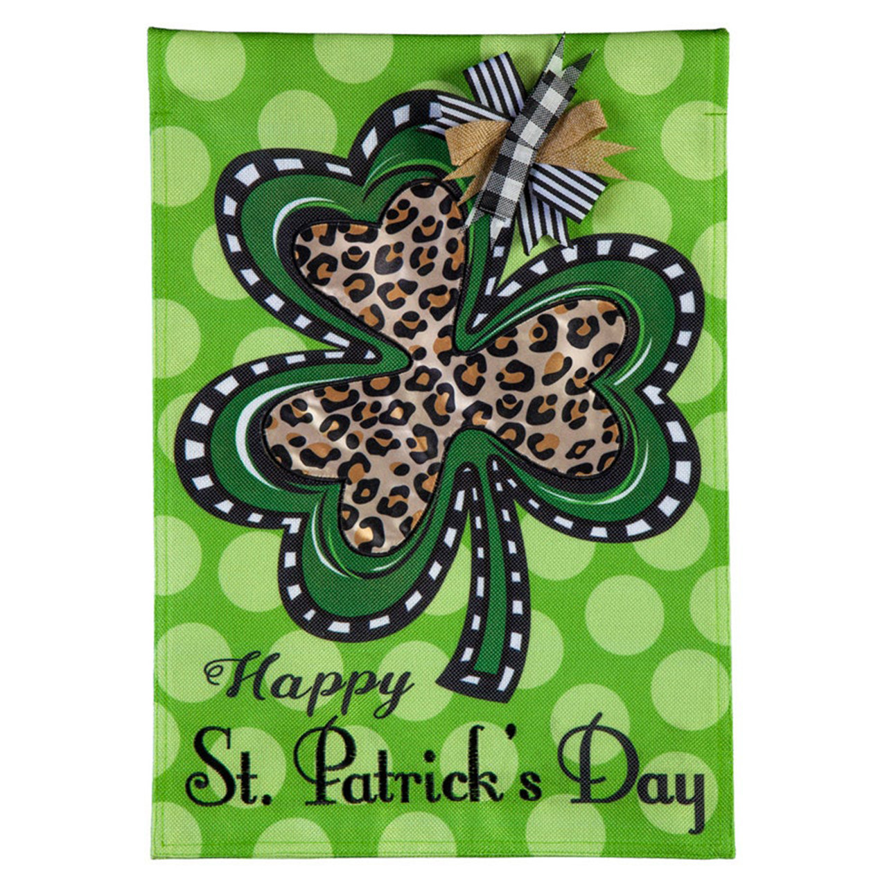 Evergreen Enterprises Animal Print Shamrock Burlap Garden Flag