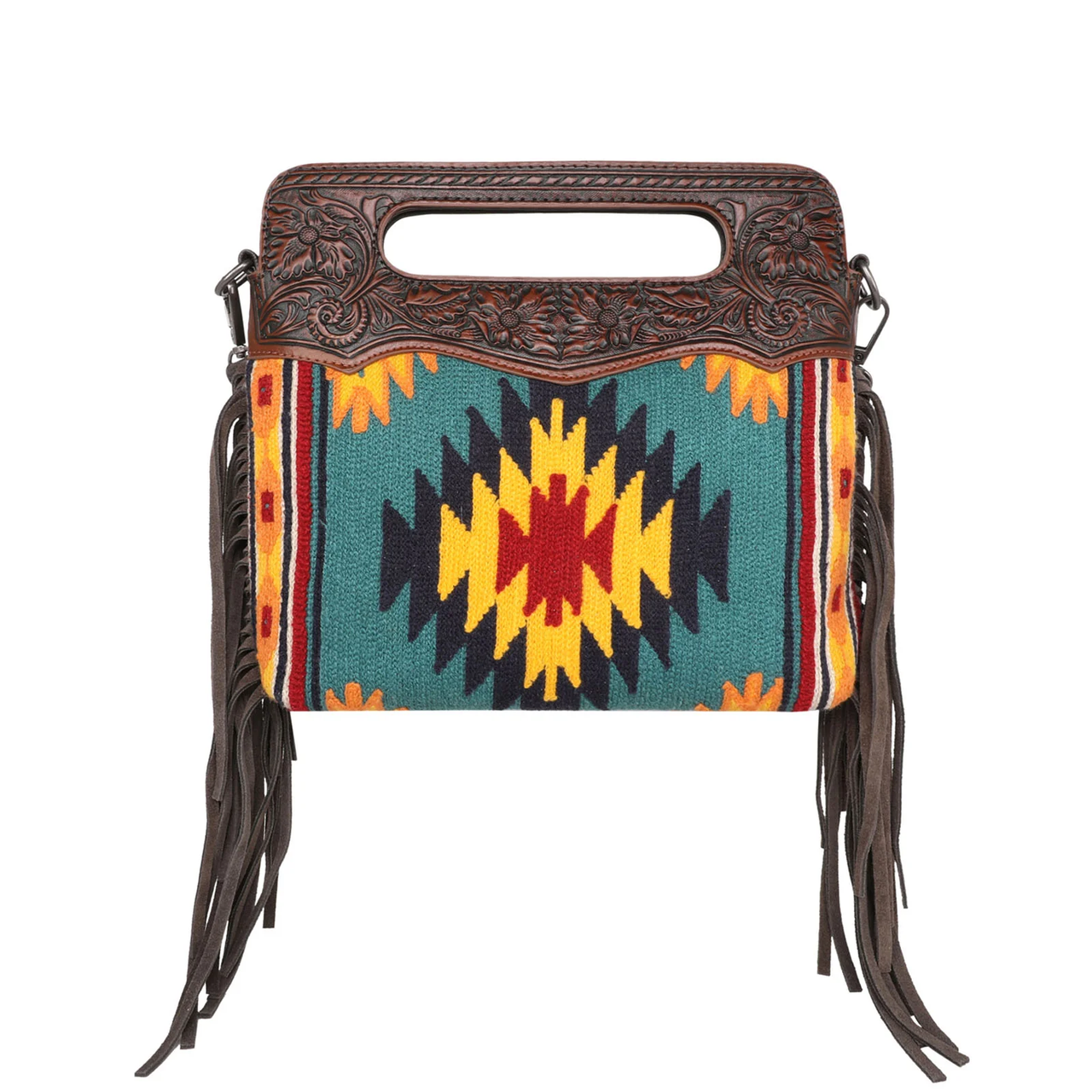 Montana West Genuine Leather Tooled Collection Fringe Crossbody Bag