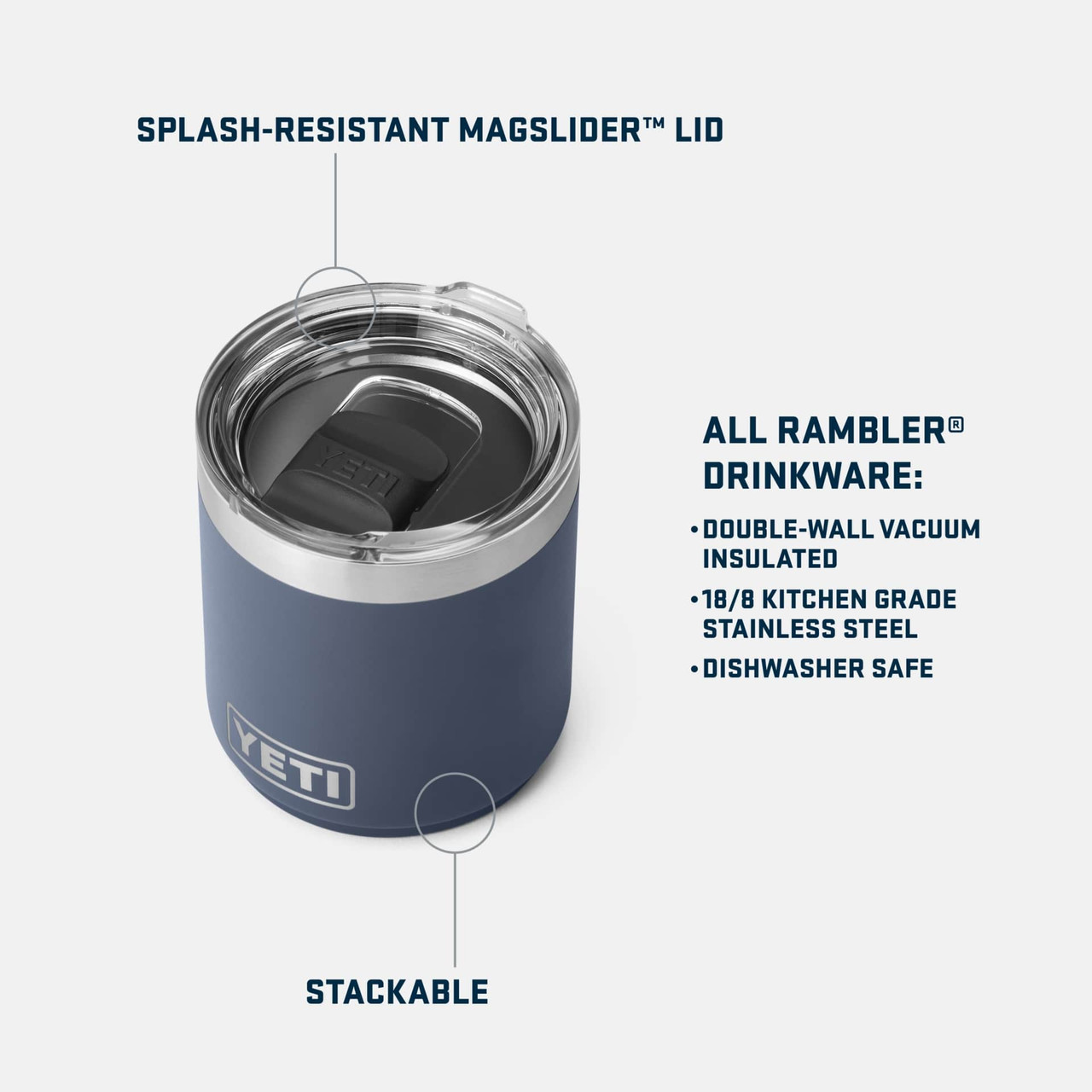 Yeti Rambler Stackable Lowball Tumbler with Magslider Lid - 10 oz - Navy