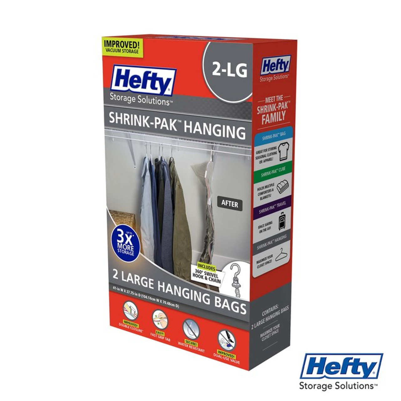 Hefty Shrink-Pak - 4 Large Vacuum Storage Bags for Storage for Clothes, Pillows, Towels, or Blankets - Space Saver Vacuum Sealer Bags Ideal Under