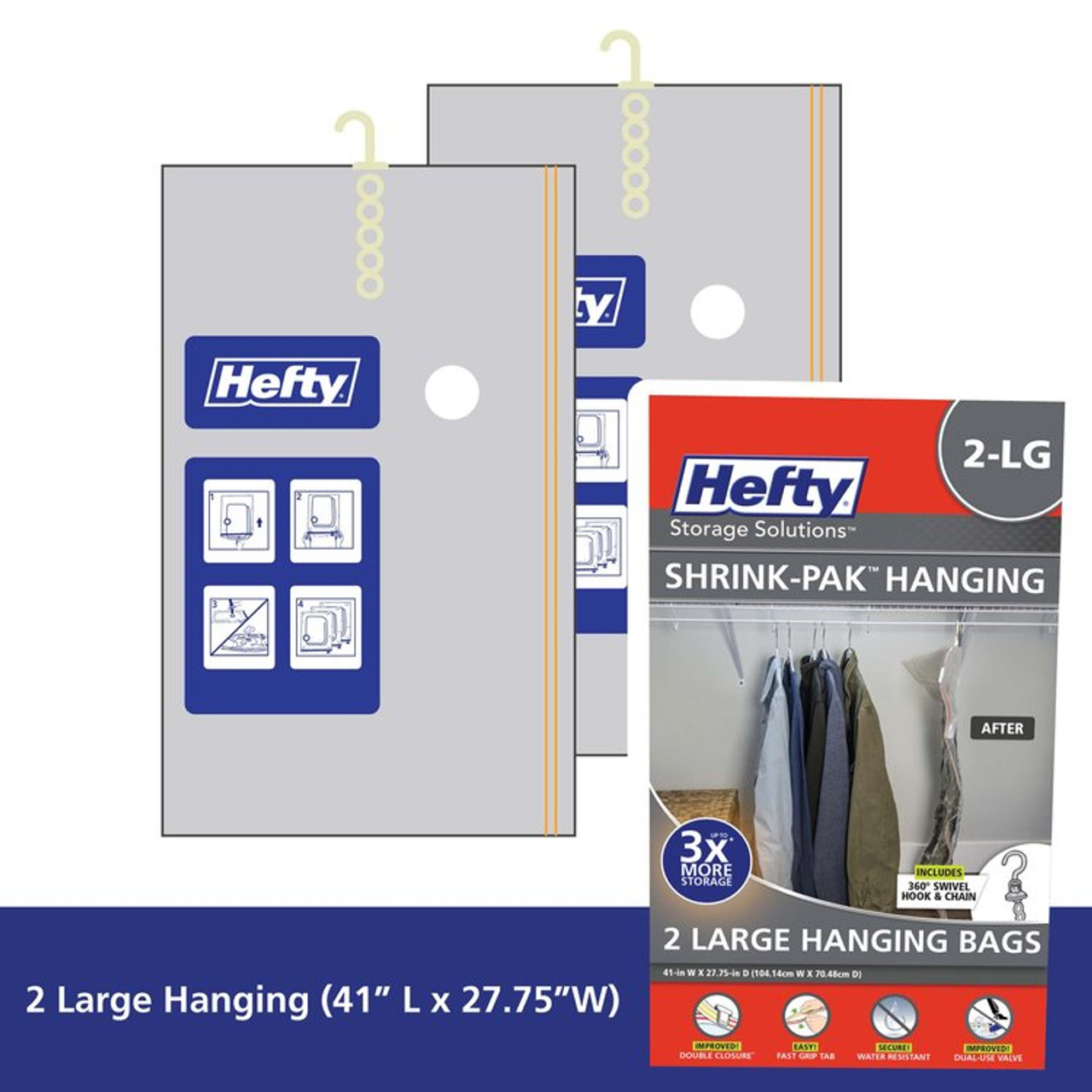 Hefty Shrink-Pak - 4 Large Vacuum Storage Bags for Storage for