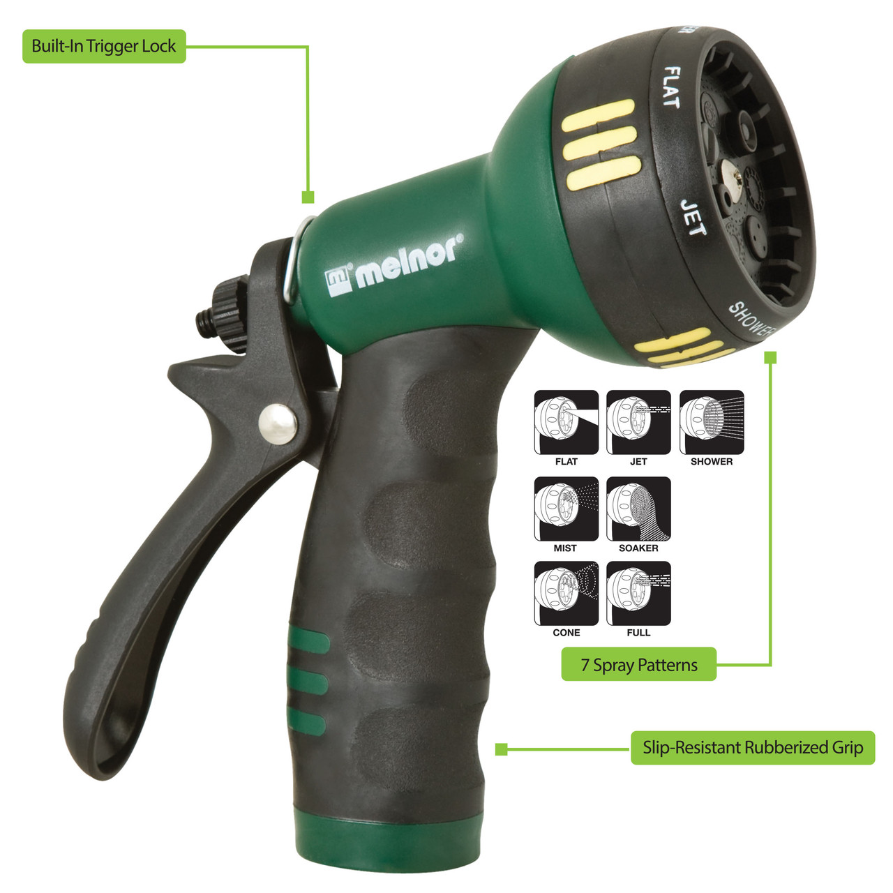 Melnor Slip-resistant Rubberized Grip 7-Pattern Nozzle - 5-3/4