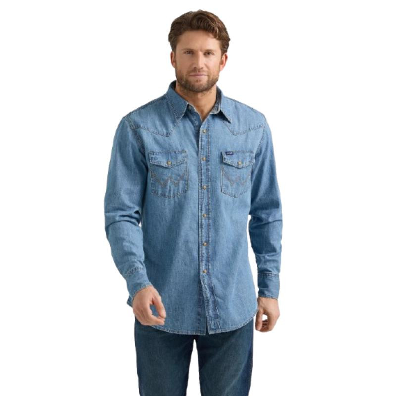 Wrangler Men's Classic Denim Western Snap Shirt - Light Wash Wrangler Men's Classic Denim Western Snap Shirt - Light Wash