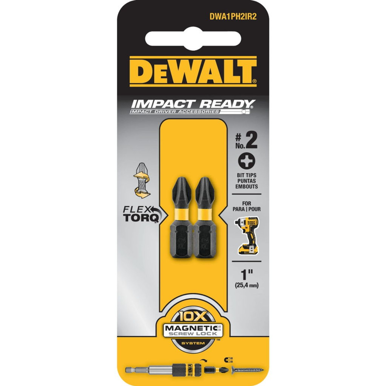 Dewalt Impact Ready #2 Phillips Screwdriver Bit Tip - 2 pk