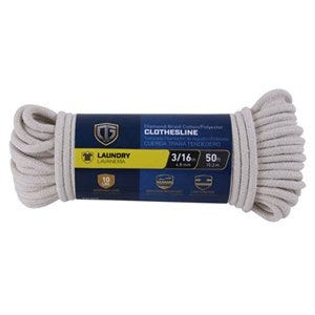 Cotton Polyester Diamond Braid Clothesline Rope - 7/32 x 200