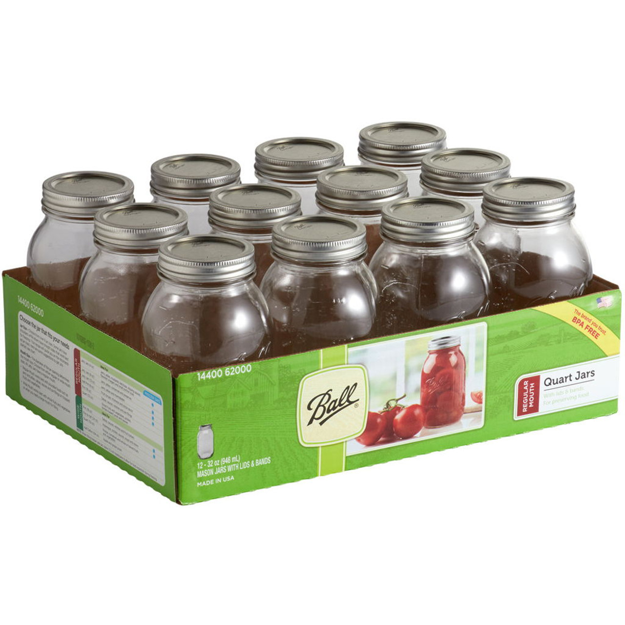 Ball Quart 32oz 12Pk Glass Wide Mouth Mason Jars with Lids and Bands, for Canning or Drinkware