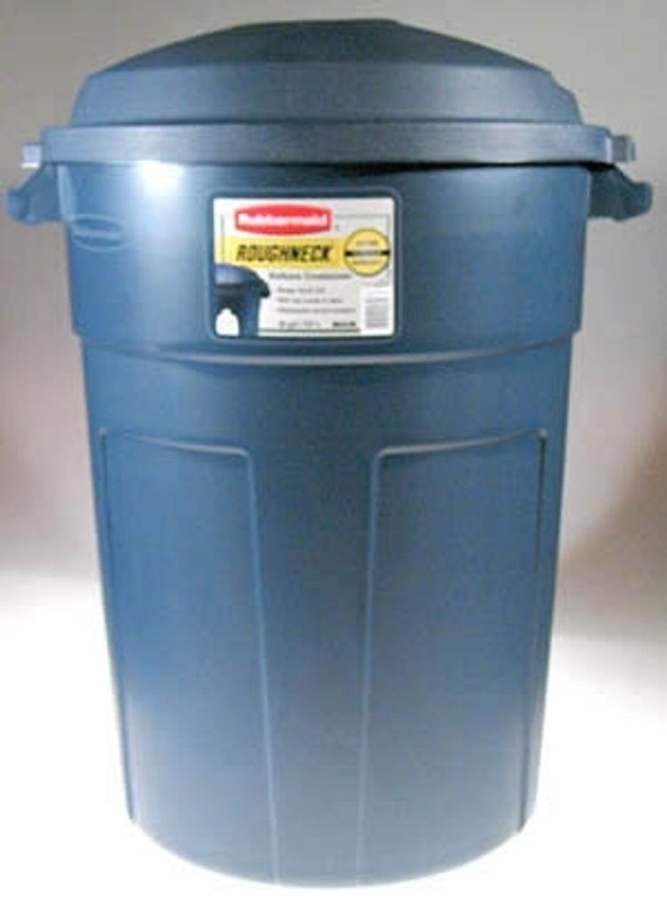 Rubbermaid Roughneck 33 gallon Trash Can on Wheels & Galvanized Trash Can  w/ Lid - Sherwood Auctions