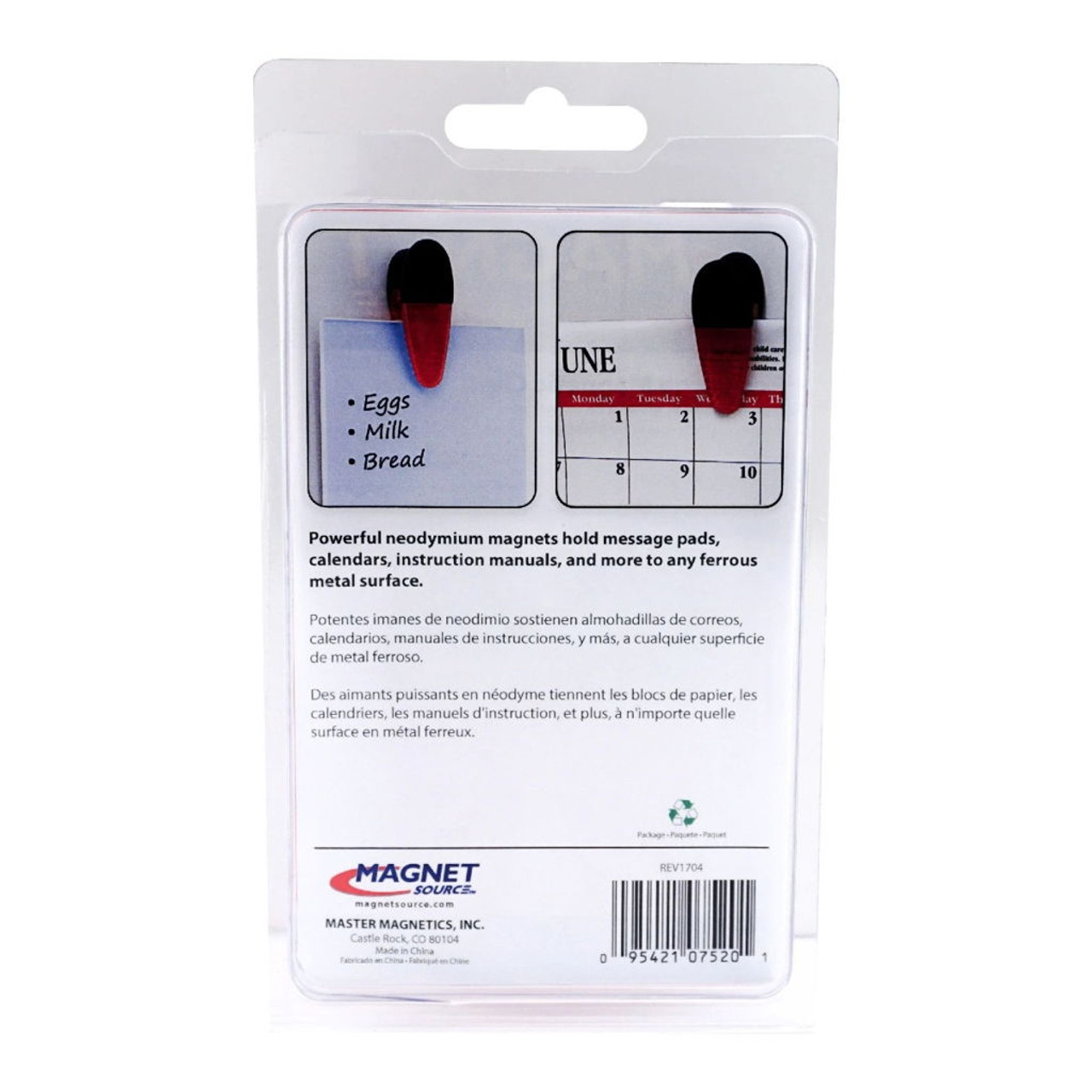 Master Magnetics Large Neodymium Magnetic Clips With Handle - Red- 2 Pk