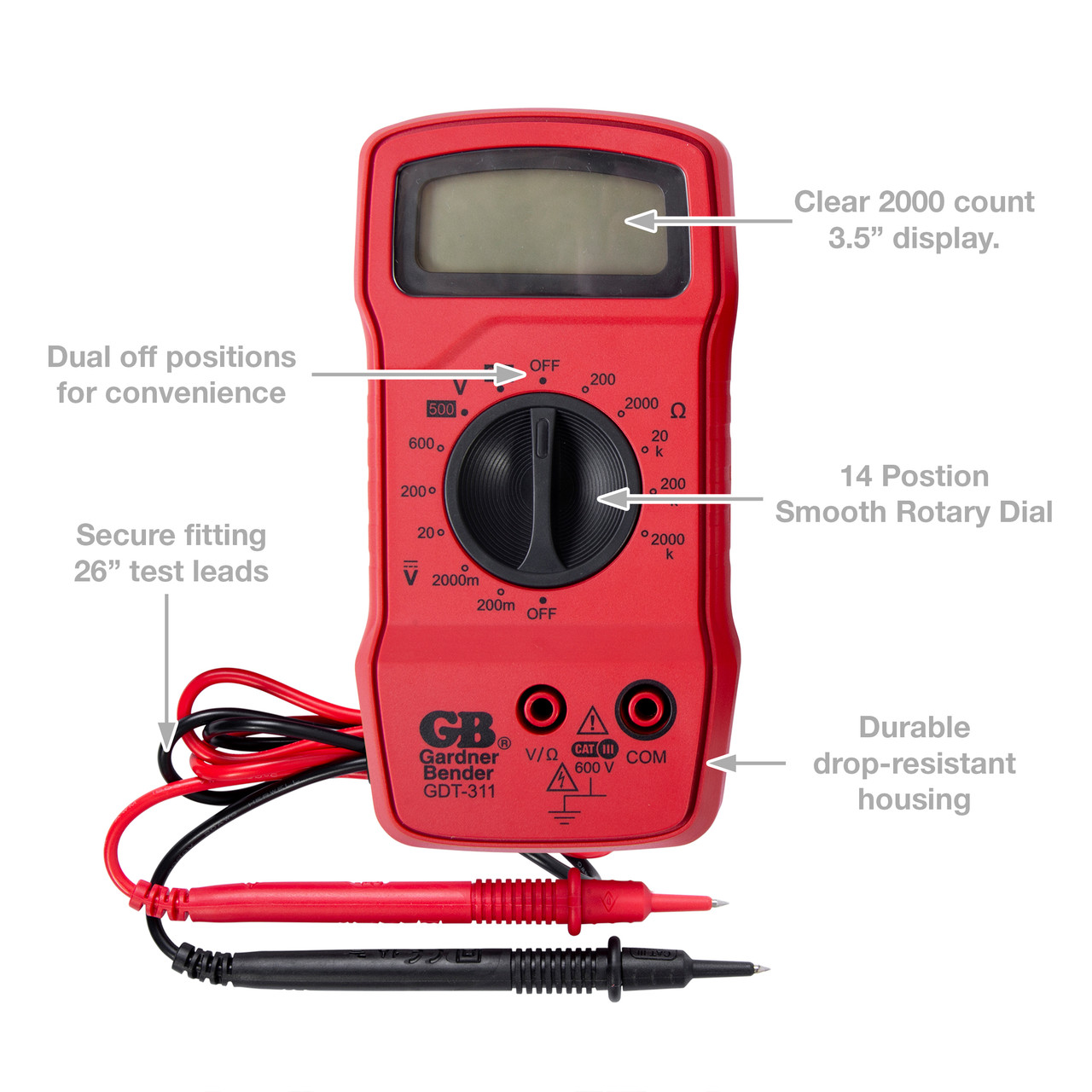 Gardner Bender 3-Function Digital Multimeter - Red