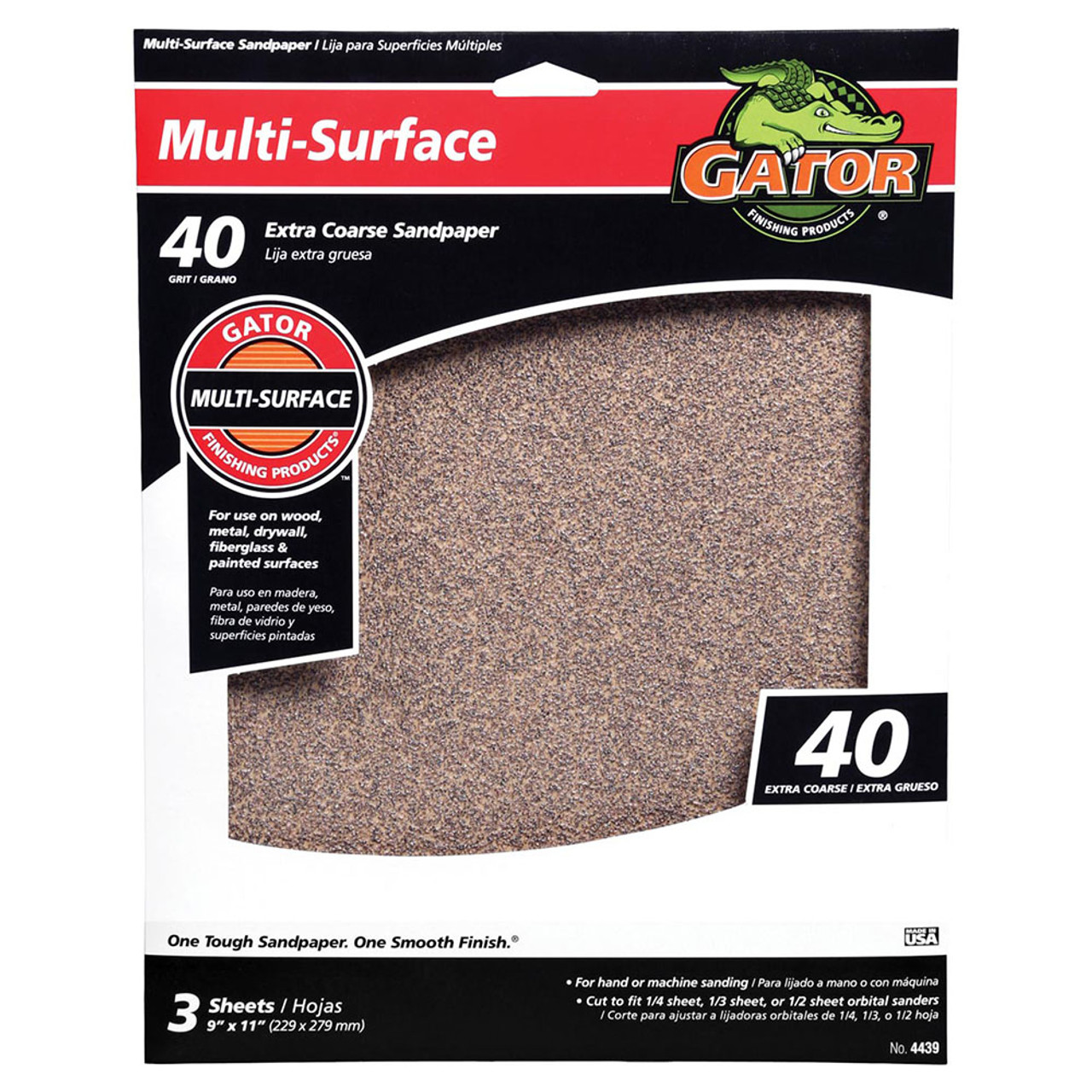 Gator Finishing Multi-surface Aluminum Oxide 40 Grit 9 X 11 Sanding  Sheets - 3 Pk