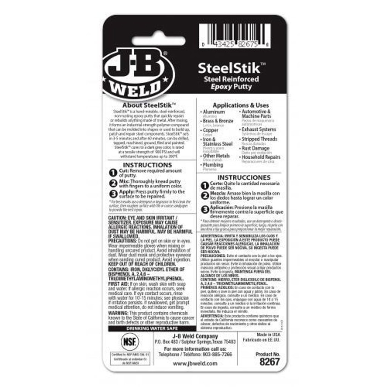 J-B Weld SteelStik Steel Reinforced Epoxy Putty Stick