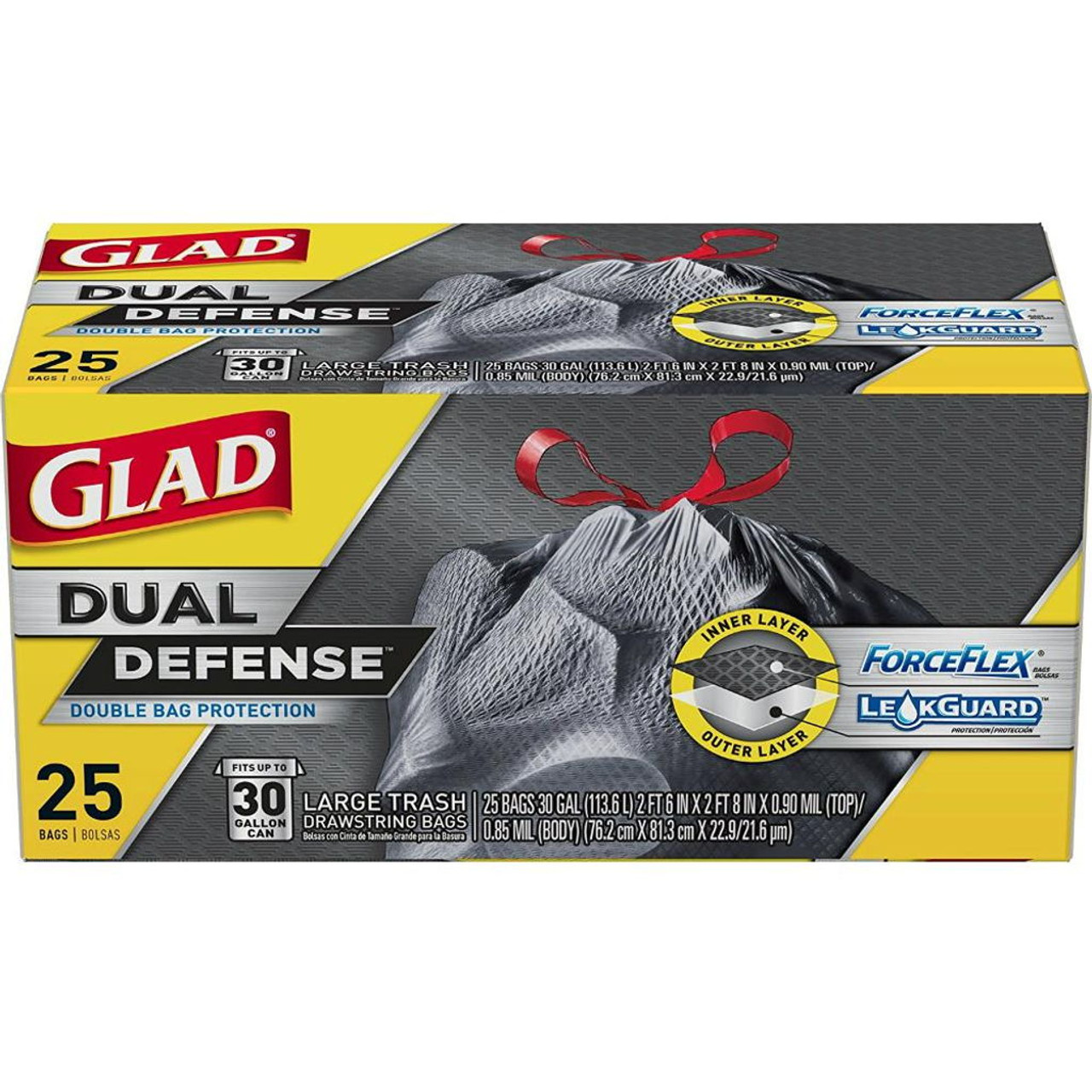 Glad ForceFlex Dual Defense Large 30 gal Drawstring Trash Bags