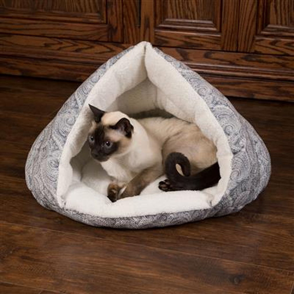 K&H Self-warming Cat Hut - Gray Paisley