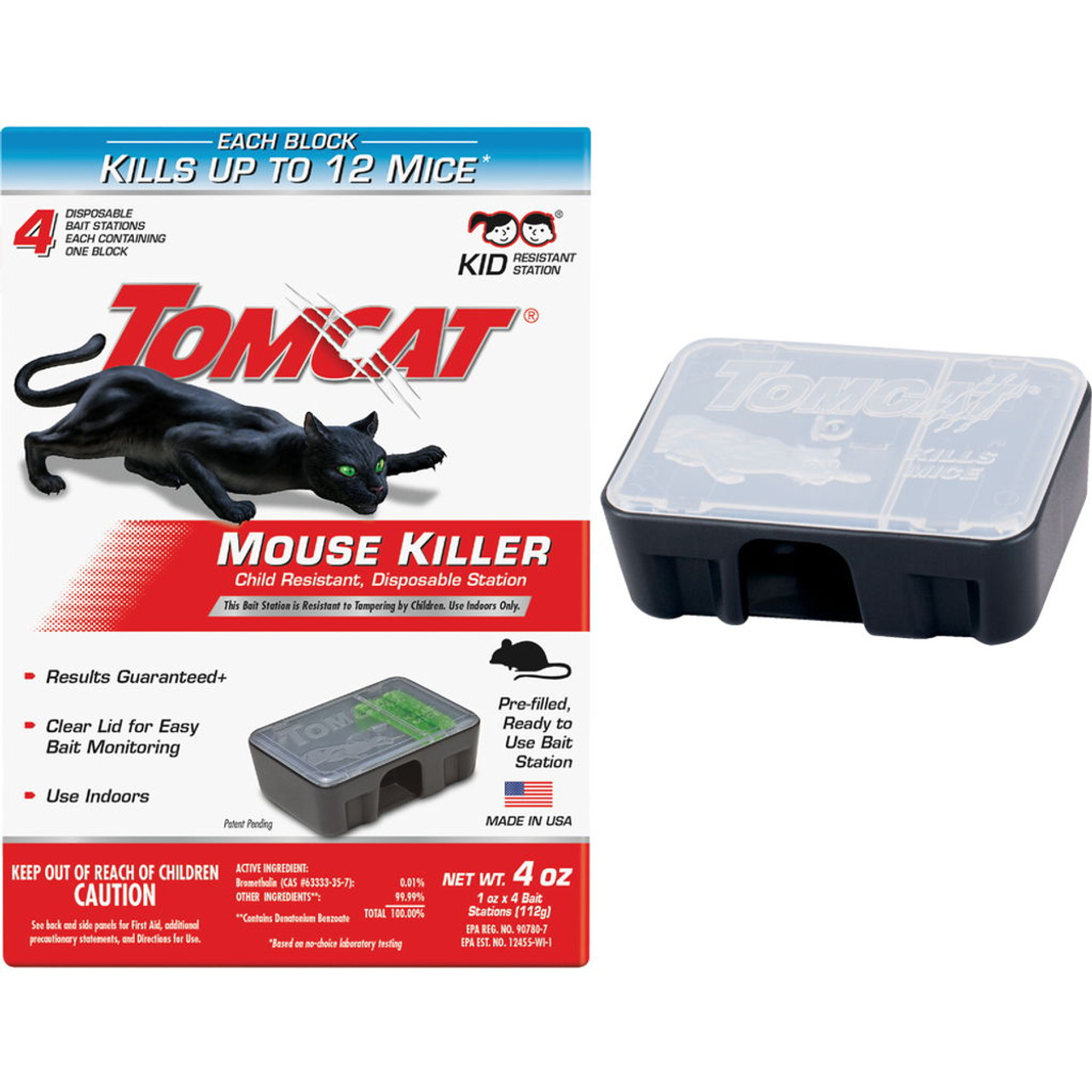 Tomcat Mouse Killer Disposable Station for Indoor/Outdoor Use - Child & Dog  Resistant, 2 Stations with 1 Bait Each