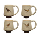 Creative Coop Stoneware Mug Tan Color Rim & Assorted Game Bird 14oz