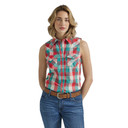 Wrangler Women's Essentials Western Sleeveless Snap Shirt - Blue/Red