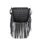 Montana West Genuine Leather Hornback Embossed Croc Fringe Crossbody Bag