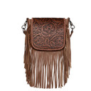 Montana West Genuine Leather Tooled Collection Fringe Crossbody Bag