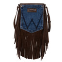 Wrangler Leather Fringe Jean Denim Pocket Crossbody Bag - Coffee