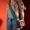 Montana West Women's Western Guitar Style Floral Tooled Crossbody Strap - Turquoise