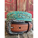 Nocona Women's Floral with Copper Glitter Underlay Belt - Brown/Turquoise/Gold
