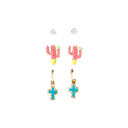 Silver Strike Women's Cactus Cross Earrings - 3 pcs