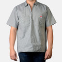 Ben Davis Short Sleeve Half Zip Striped Work Shirt - Brown