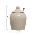 Creative Co-op Sonoma Olives Debossed Stoneware Jar with Slotted Spoon - 5-3/4" - White