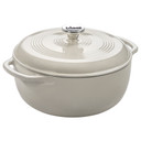 Lodge Enamelware Round Cast Iron Dutch Oven in Oyster with Lid - 6 qt - White 