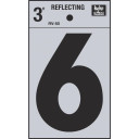 Hy-Ko 3" Black/Silver Vinyl Reflective Adhesive Sign - Number 6