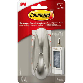 Command Brushed Nickel Designer Hook - Large