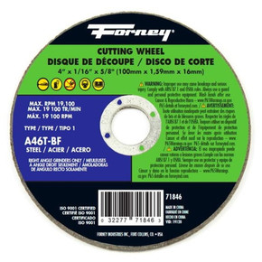 Forney Type 1 Aluminum Oxide Metal Cut Off Wheel - 5/8" Forney Type 1 Aluminum Oxide Metal Cut Off Wheel - 5/8"